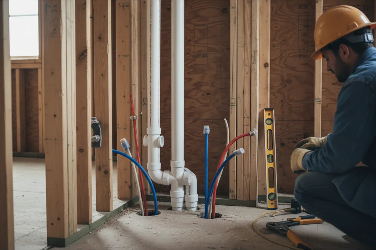 Drain and supply rough-in during Sump Pump Repair in Villa Ridge
